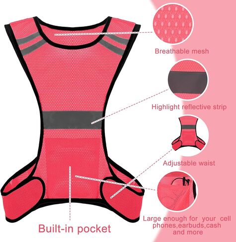 Reflective Running Vest High Visibility Running Gear with Large Pocket Night Lightweight Reflective Safety Vest for Women Men Kids Biking Cycling Riding Walking Motorcycle Construction Workers in Saudi Arabia