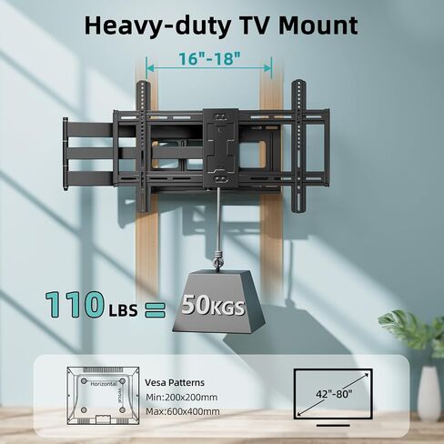 حامل حائط كامل الحركة لأجهزة تلفزيون من 50-100 بوصة ، و 30.3 بوصة ذراع طويلة ، و Vesa 800x600 متوافق ، ودوران وإمالة ، ويناسب الأزرار 16-24 بوصة ، و 165 رطلا قوس الخدمة الثقيلة in Saudi Arabia