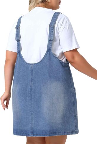 Agnes Orinda Plus Size Denim Overall Dress for Women Sleeveless V Neck Denim Jumper Dress with Pocket in Saudi Arabia