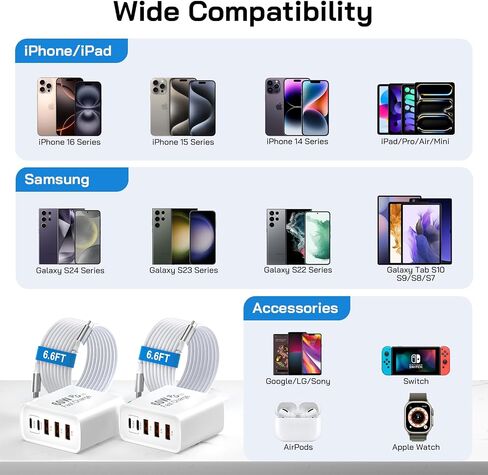 2Pack USB C كتلة شاحن سريع ، 60W 5-Port USB C Charger Cloch 30W Type C Clock Clock ، 2USB C+3USB A PPS/PD 3.0 Multiport Charge Cube for iPhone 16 15 14 13 Pro Max ، for Galaxy S24 S23 Ultra ، i pad pad in Kuwait