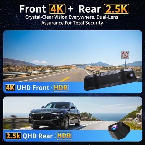 كاميرا مرآة DASH للسيارة DASHCAM 4K Front 1080p عرض خلفي مع W/Wi-Fi والتطبيق ADAS BSD LCA GPS WDR Vision G-SESOR LOOP Recording STORK STANCE 64GB CARD (ADAS) in Kuwait