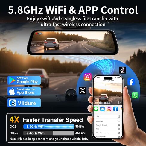 كاميرا مرآة DASH للسيارة DASHCAM 4K Front 1080p عرض خلفي مع W/Wi-Fi والتطبيق ADAS BSD LCA GPS WDR Vision G-SESOR LOOP Recording STORK STANCE 64GB CARD (ADAS) in Kuwait
