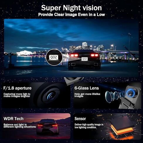 كاميرا مرآة DASH للسيارة DASHCAM 4K Front 1080p عرض خلفي مع W/Wi-Fi والتطبيق ADAS BSD LCA GPS WDR Vision G-SESOR LOOP Recording STORK STANCE 64GB CARD (ADAS) in Kuwait
