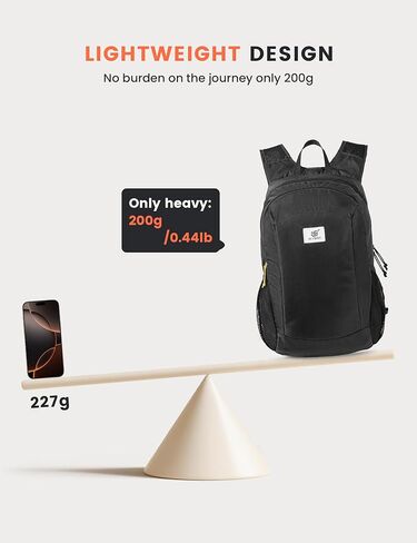 SKYSPER 16L Hiking Backpack Lightweight Small for Women Men, Foldable Packable Daypack - Travel Camping Backpack, Outdoor Hiking Bag （Black） in Kuwait