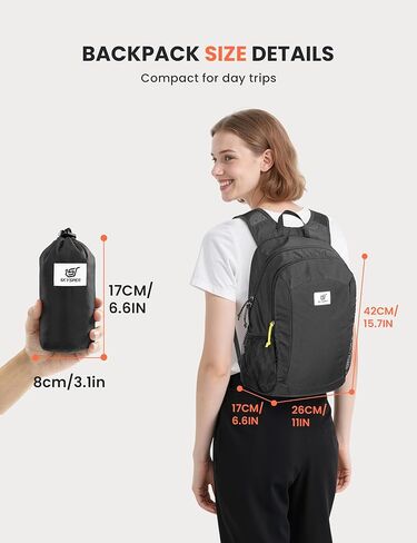 SKYSPER 16L Hiking Backpack Lightweight Small for Women Men, Foldable Packable Daypack - Travel Camping Backpack, Outdoor Hiking Bag （Black） in Kuwait