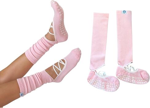 Sabel Ballet-Style Non-Slip Grip Socks, Pink, White, Multi-Purpose Dance Pilates Yoga Socks, One Size Fits All in Saudi Arabia