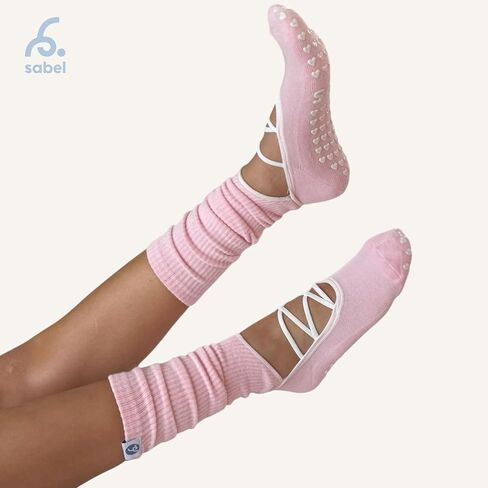 Sabel Ballet-Style Non-Slip Grip Socks, Pink, White, Multi-Purpose Dance Pilates Yoga Socks, One Size Fits All in Saudi Arabia