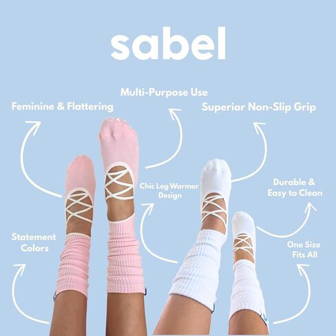 Sabel Ballet-Style Non-Slip Grip Socks, Pink, White, Multi-Purpose Dance Pilates Yoga Socks, One Size Fits All in Saudi Arabia