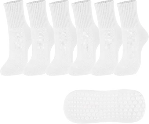 6pairs Grip Pilates Socks with grips for Women Crew Cotton Non Slip Grippy Socks Yoga Barre Workout Gifts in Saudi Arabia