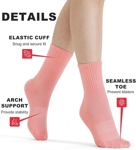 6pairs Grip Pilates Socks with grips for Women Crew Cotton Non Slip Grippy Socks Yoga Barre Workout Gifts in Saudi Arabia