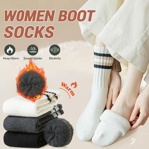جوارب طويلة من صوف ميرينو للسيدات للشتاء الدافئ الحراري للمشي لمسافات طويلة، جوارب عمل سميكة ومريحة، 3 أزواج in Kuwait