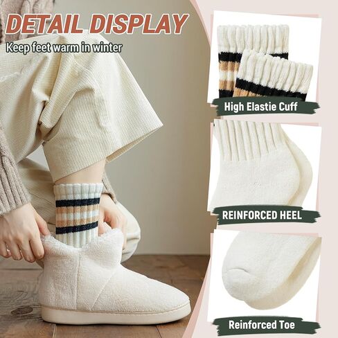 جوارب طويلة من صوف ميرينو للسيدات للشتاء الدافئ الحراري للمشي لمسافات طويلة، جوارب عمل سميكة ومريحة، 3 أزواج in Kuwait