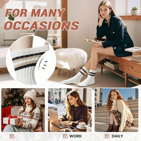 جوارب طويلة من صوف ميرينو للسيدات للشتاء الدافئ الحراري للمشي لمسافات طويلة، جوارب عمل سميكة ومريحة، 3 أزواج in Kuwait