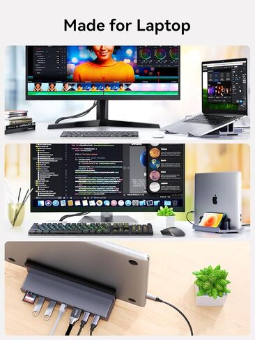 محطة إرساء الكمبيوتر المحمول Stand STAND DUAL 4K Monitor: Quuge USB C Docking Station مراقبة مزدوجة للكمبيوتر المحمول ، 2 HDMI (4K@120Hz) ، 2 منافذ USB3.0 ، 100W PD ، RJ45 Ethernet ، Universal Laptop Stand USB C Dock in Kuwait