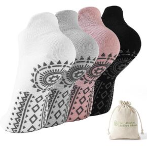 Grippy Pilates Socks with Grips for Women, 4 Pairs Non Slip Yoga Athletic Ankle Socks for Ballet Barre Dance in Saudi Arabia