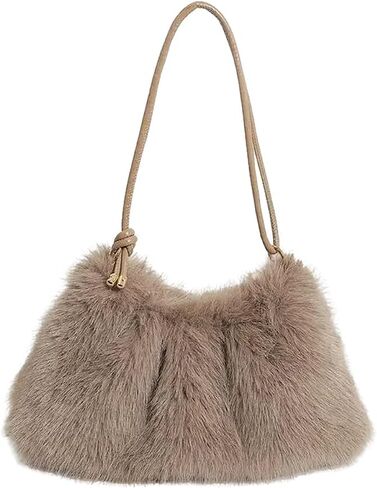 Ulisty Women Small Faux Fox Fur Hobo Bag Furry Underarm Bag Plush Shoulder Bag Fashion Purse Handbag in Kuwait