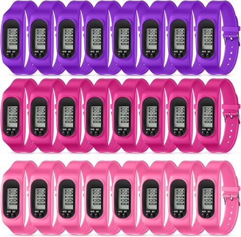 Geyoga 24 Pcs Pedometer for Walking Steps and Miles Pedometer Watch Silicone Steps Tracker Running Bracelet Ankle Step Counter for Calorie Burning and Step Counting(Pink, Purple, Hot Pink) in Saudi Arabia