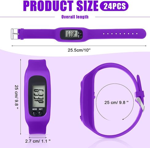 Geyoga 24 Pcs Pedometer for Walking Steps and Miles Pedometer Watch Silicone Steps Tracker Running Bracelet Ankle Step Counter for Calorie Burning and Step Counting(Pink, Purple, Hot Pink) in Saudi Arabia