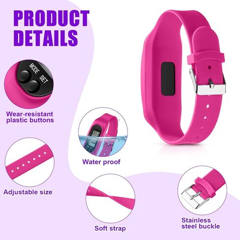 Geyoga 24 Pcs Pedometer for Walking Steps and Miles Pedometer Watch Silicone Steps Tracker Running Bracelet Ankle Step Counter for Calorie Burning and Step Counting(Pink, Purple, Hot Pink) in Saudi Arabia