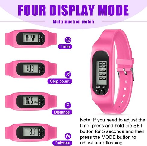 Geyoga 24 Pcs Pedometer for Walking Steps and Miles Pedometer Watch Silicone Steps Tracker Running Bracelet Ankle Step Counter for Calorie Burning and Step Counting(Pink, Purple, Hot Pink) in Saudi Arabia