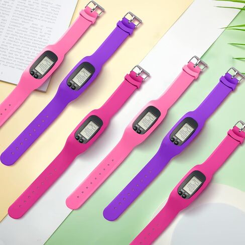 Geyoga 24 Pcs Pedometer for Walking Steps and Miles Pedometer Watch Silicone Steps Tracker Running Bracelet Ankle Step Counter for Calorie Burning and Step Counting(Pink, Purple, Hot Pink) in Saudi Arabia
