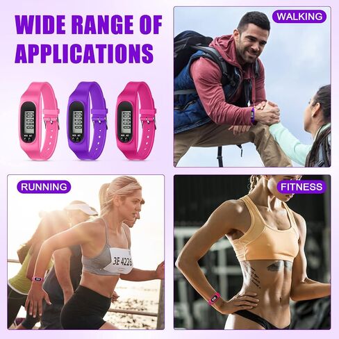 Geyoga 24 Pcs Pedometer for Walking Steps and Miles Pedometer Watch Silicone Steps Tracker Running Bracelet Ankle Step Counter for Calorie Burning and Step Counting(Pink, Purple, Hot Pink) in Saudi Arabia