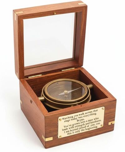 Personalised Brass Gimbal Compass with Custom Engraving – Vintage Style Compass in Wooden Box – Gift for Son, Grandson, Dad – Graduation, Retirement, Baptism, Birthday Keepsake for Him in Saudi Arabia