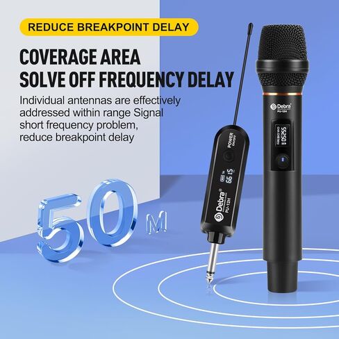 D Debra Wireless Microphone UHF Cordless Handheld Dynamic with Rechargeable Receiver and 30 Adjustable Frequency for Karaoke Singing, Wedding, DJ, Party, Speech, Church, Class Use, 200ft (PU-12H-01) in Saudi Arabia