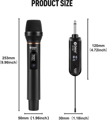 D Debra Wireless Microphone UHF Cordless Handheld Dynamic with Rechargeable Receiver and 30 Adjustable Frequency for Karaoke Singing, Wedding, DJ, Party, Speech, Church, Class Use, 200ft (PU-12H-01) in Saudi Arabia