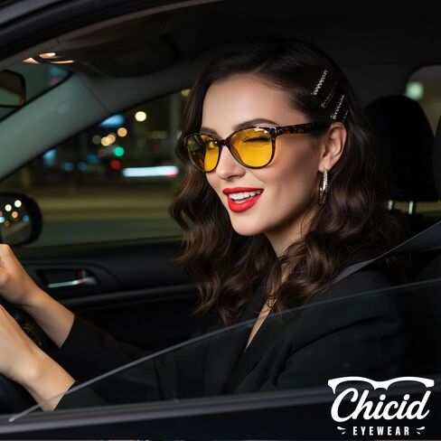 Chicid Night Vision Driving Glasses for Women, Polarized Anti-Glare Yellow Lens for Nighttime Rainy Foggy in Kuwait
