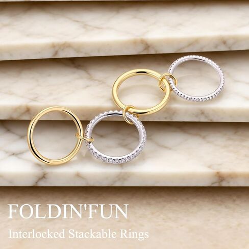 حلقات foldin'fun مجموعة مع حلقات مغلقة من الذهب من CZ 18K والفضة القابلة للتكديس للنساء ، تراهن متشابكين اثنين in Kuwait