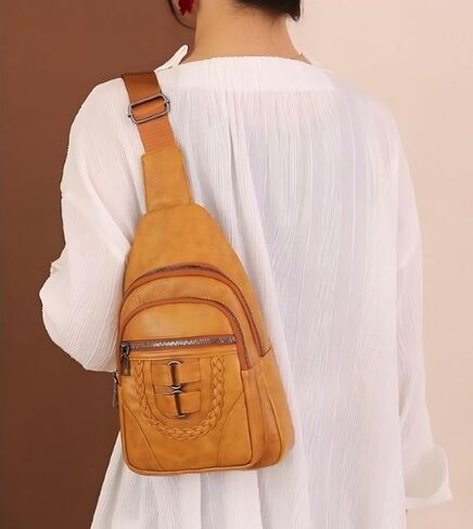 PU Leather Sling Bag Multi Pockets Chest Bag Backpacks Crossbody Purse Chest Daypack Sports Crossbody Bag in Saudi Arabia