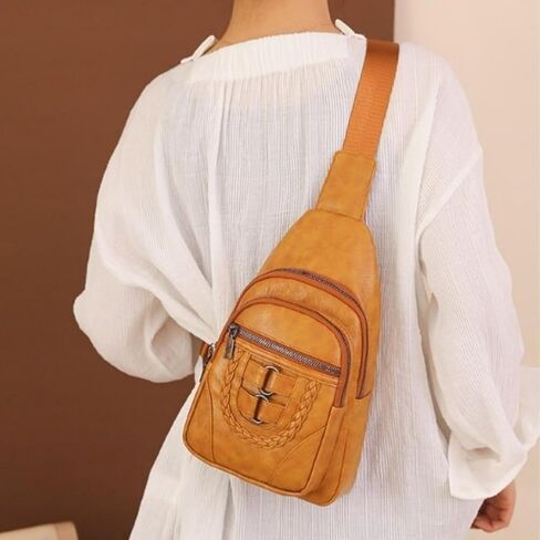 PU Leather Sling Bag Multi Pockets Chest Bag Backpacks Crossbody Purse Chest Daypack Sports Crossbody Bag in Saudi Arabia