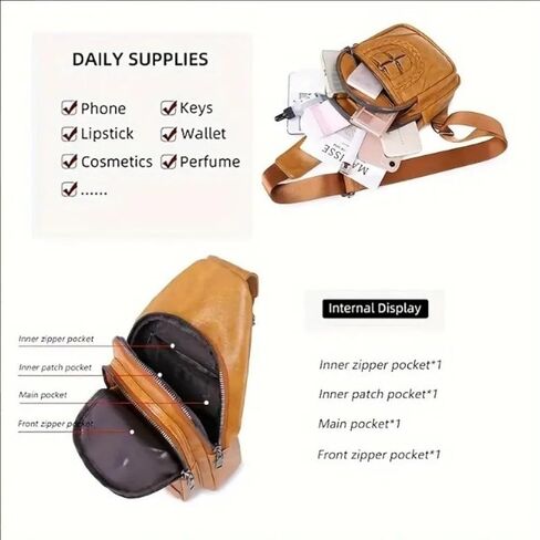 PU Leather Sling Bag Multi Pockets Chest Bag Backpacks Crossbody Purse Chest Daypack Sports Crossbody Bag in Saudi Arabia