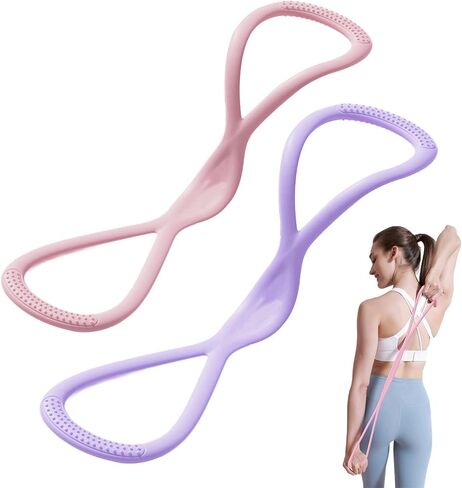 2Pack Figure 8 Resistance Band for Women, Resistance Bands with Handles, Portable 8 Shaped Exercise Band, for Strength Training Yoga Pilates (Pink 15 pounds + Purple 25 pounds) in Saudi Arabia
