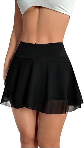 SHENHE Women's Tennis Skirt Mesh Layered High Waisted Athletic Golf Active Skort with Shorts in Saudi Arabia