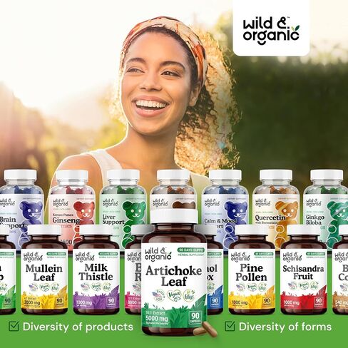 Wild & Organic Artichoke Extract Capsules 500 mg - Liver & Digestive Support - Artichoke Supplement - Cynara Scolymus Leaf Powder - Vegan, No Fillers, Non-GMO - 120 Count in Saudi Arabia