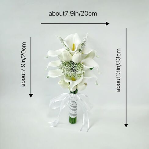 باقة الأزهار 10 زنابق كالا الاصطناعية مع 8 زهور الخزانات الاصطناعية ، باقة وصيفات الشرف مع حفلات حفلات الزفاف مهرجانات الذكرى السنوية للعرائس بيرسال بار الروفة (أبيض) in Kuwait