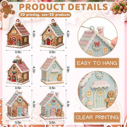 Thyle 24 Pcs Pastel Gingerbread House Ornaments for Christmas Tree Wooden Christmas Hanging Gingerbread Candy House Decoration for Xmas Tree Holiday Crafts Party Favor Gifts Holiday Decor in Saudi Arabia
