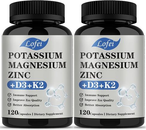 Potassium Magnesium Supplement,Magnesium Potassium Zinc Supplement with Vitamin D3& K2,Support Immune for Women & Men,Enhanced Absorption,Non-GMO (120 Veg Capsules) in Saudi Arabia