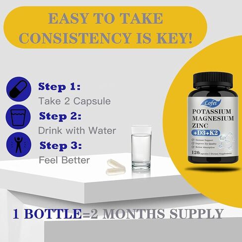 Potassium Magnesium Supplement,Magnesium Potassium Zinc Supplement with Vitamin D3& K2,Support Immune for Women & Men,Enhanced Absorption,Non-GMO (120 Veg Capsules) in Saudi Arabia