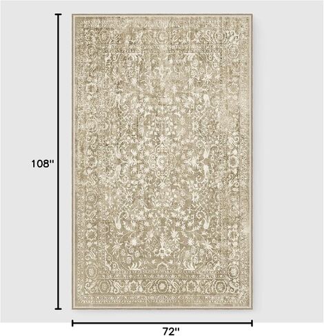 RYB HOME Sage Green Runner Rug 2x6 for Enterway Hallway, Machine Washable Floral Vintage Distresssed Rug Soft Faux Wool Non Slip Door Mat Runner for Kitchen Bathroom Laundry, 2x6 ft, Sage Green in Saudi Arabia