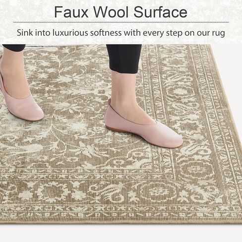 RYB HOME Sage Green Runner Rug 2x6 for Enterway Hallway, Machine Washable Floral Vintage Distresssed Rug Soft Faux Wool Non Slip Door Mat Runner for Kitchen Bathroom Laundry, 2x6 ft, Sage Green in Saudi Arabia