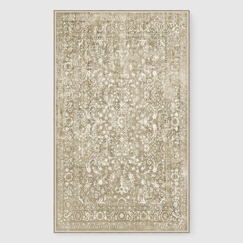RYB HOME Sage Green Runner Rug 2x6 for Enterway Hallway, Machine Washable Floral Vintage Distresssed Rug Soft Faux Wool Non Slip Door Mat Runner for Kitchen Bathroom Laundry, 2x6 ft, Sage Green in Saudi Arabia