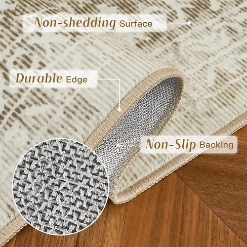 RYB HOME Sage Green Runner Rug 2x6 for Enterway Hallway, Machine Washable Floral Vintage Distresssed Rug Soft Faux Wool Non Slip Door Mat Runner for Kitchen Bathroom Laundry, 2x6 ft, Sage Green in Saudi Arabia
