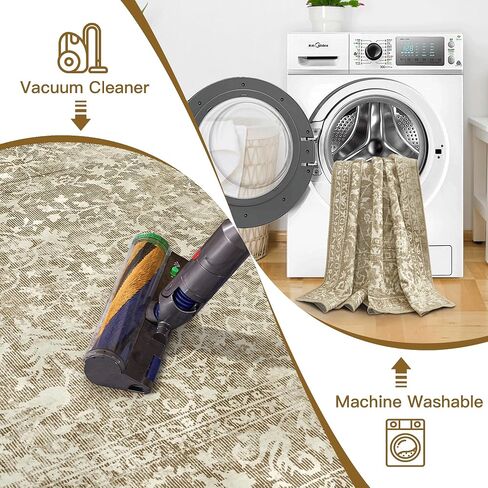 RYB HOME Sage Green Runner Rug 2x6 for Enterway Hallway, Machine Washable Floral Vintage Distresssed Rug Soft Faux Wool Non Slip Door Mat Runner for Kitchen Bathroom Laundry, 2x6 ft, Sage Green in Saudi Arabia