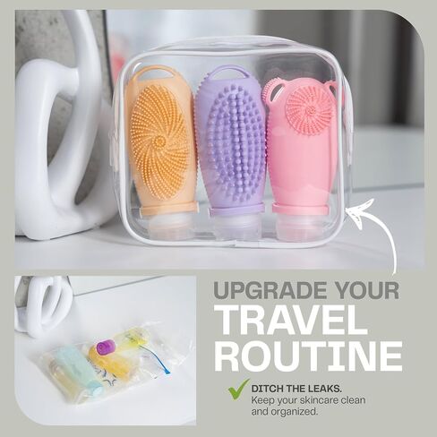 Sumina Premium Silicone Travel Bottles 3 Pack (3.4oz) | TSA Approved Leak Proof Shampoo & Toiletry Containers with Locking Strap | Refillable with 2-in-1 Scrubber in Saudi Arabia