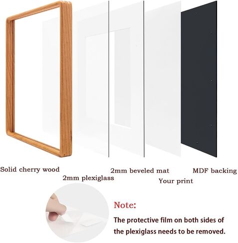 Natural Walnut Wood 10x10 Picture Frame - Includes 2mm Beveled Mat Opening 5.5x5.5/7.5x7.5 for 6x6/8x8 Photo - Wall Gallery Tabletop Photo Poster Frame in Saudi Arabia