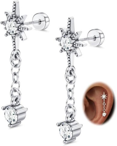 LOYALLOOK 925 Sterling Silver Flat Back Stud Earrings for Women Hypoallergenic | 14K Gold Plated Cartilage Earrings for Sensitive Ears | Small CZ Helix Conch Tragus Piercing Jewelry 20G in Saudi Arabia