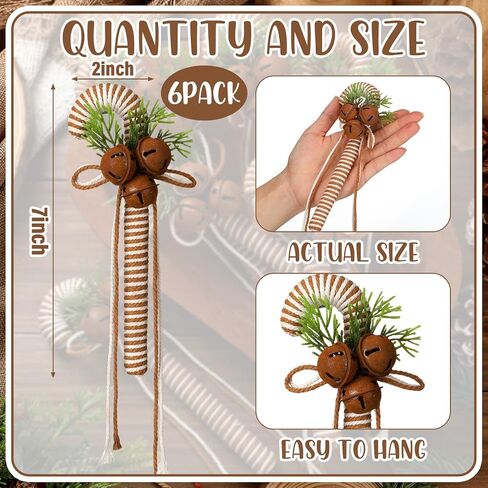 6 Pcs Rustic Christmas Candy Cane Ornaments 7 Inch Burlap Wrapped Farmhouse Candy Cane Christmas Tree Hanging Decoration with Bells for Home Xmas Crafts Party Decoration in Saudi Arabia